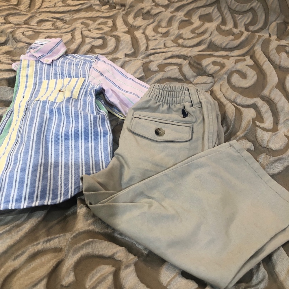 Ralph Lauren Baby Boys Oxford Fun Shirt  with Khaki Chino Pants Set